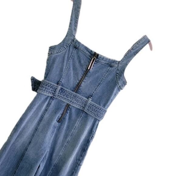 Anthropologie Pilcro Letterpress‎ Denim Jumpsuit Womens Size 2 Belted Sleeveless - Picture 9 of 10